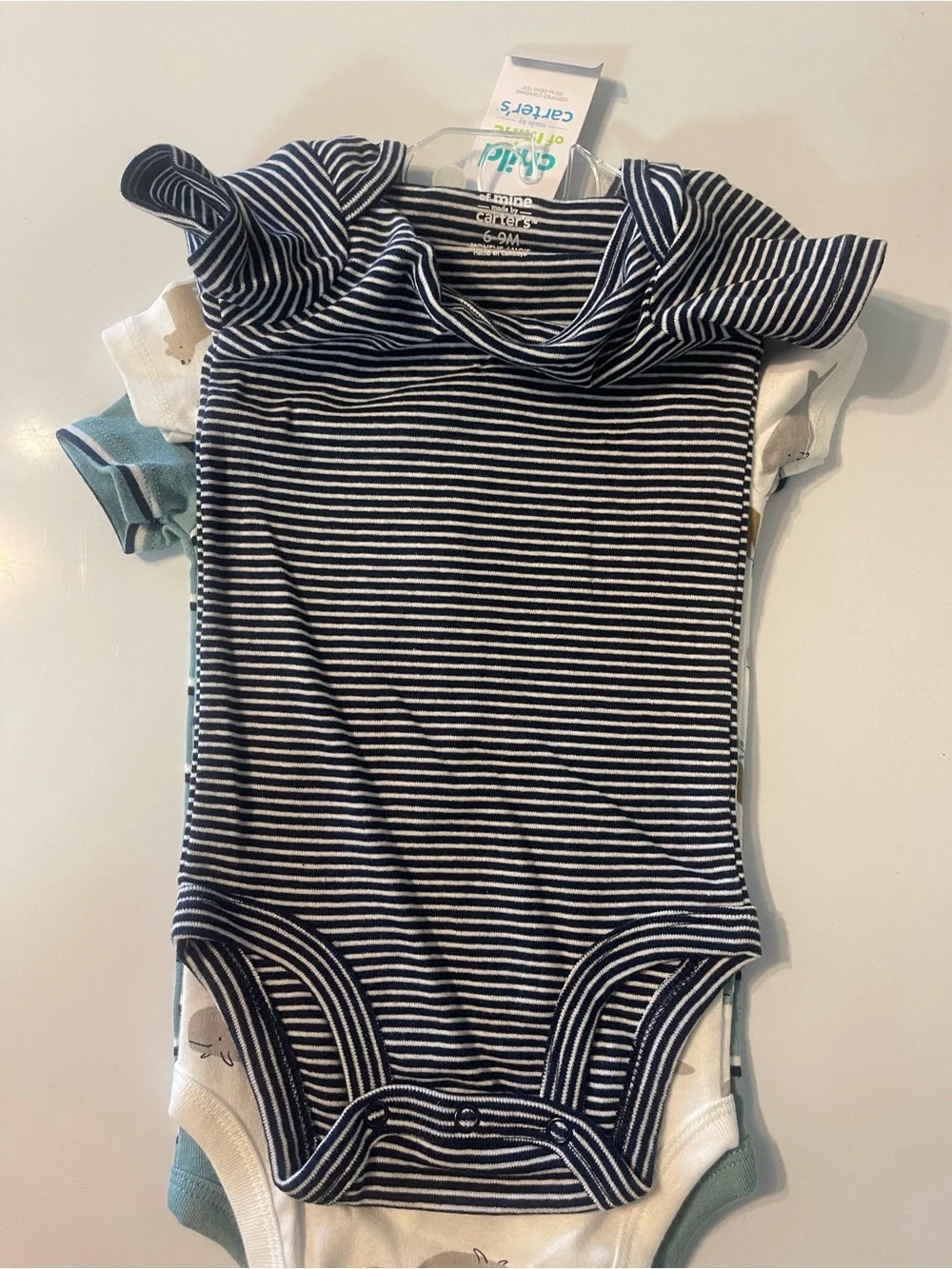 NWT -Carter's Child of Mine Green Striped Baby Bodysuit - 3-Pack